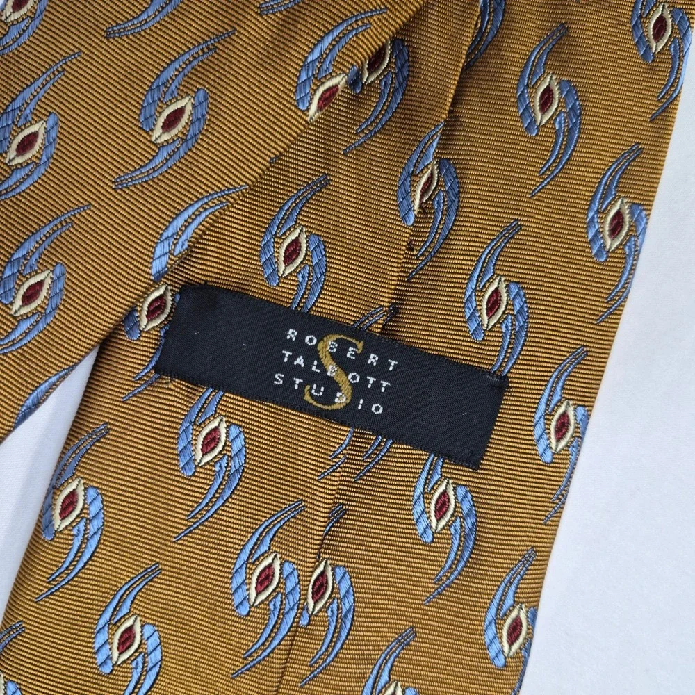 Robert Talbott Studio Repp Tie Mens Gold Blue Abstract Silk Necktie Professional